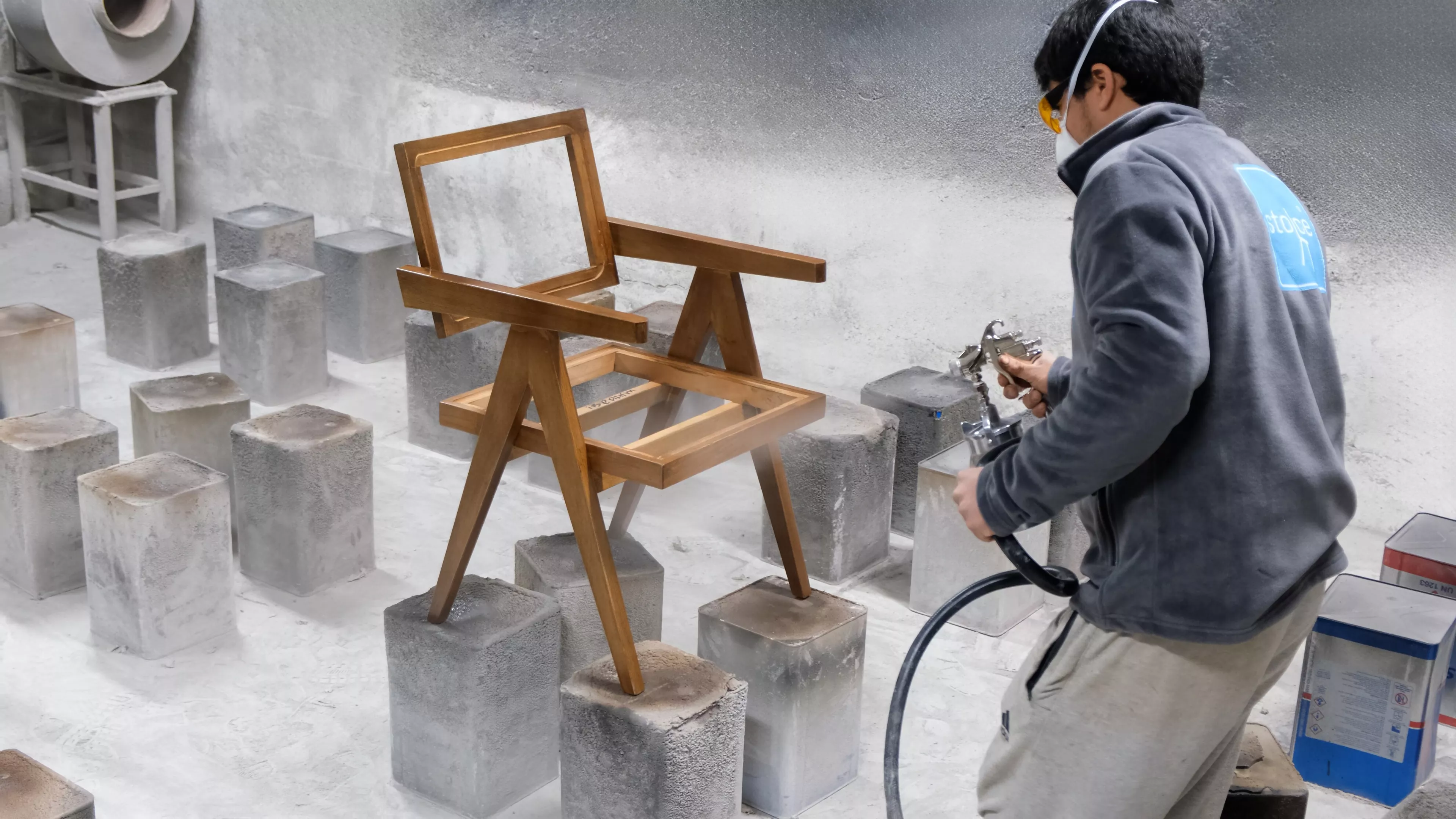 Stacked chairs at the STOLCE factory